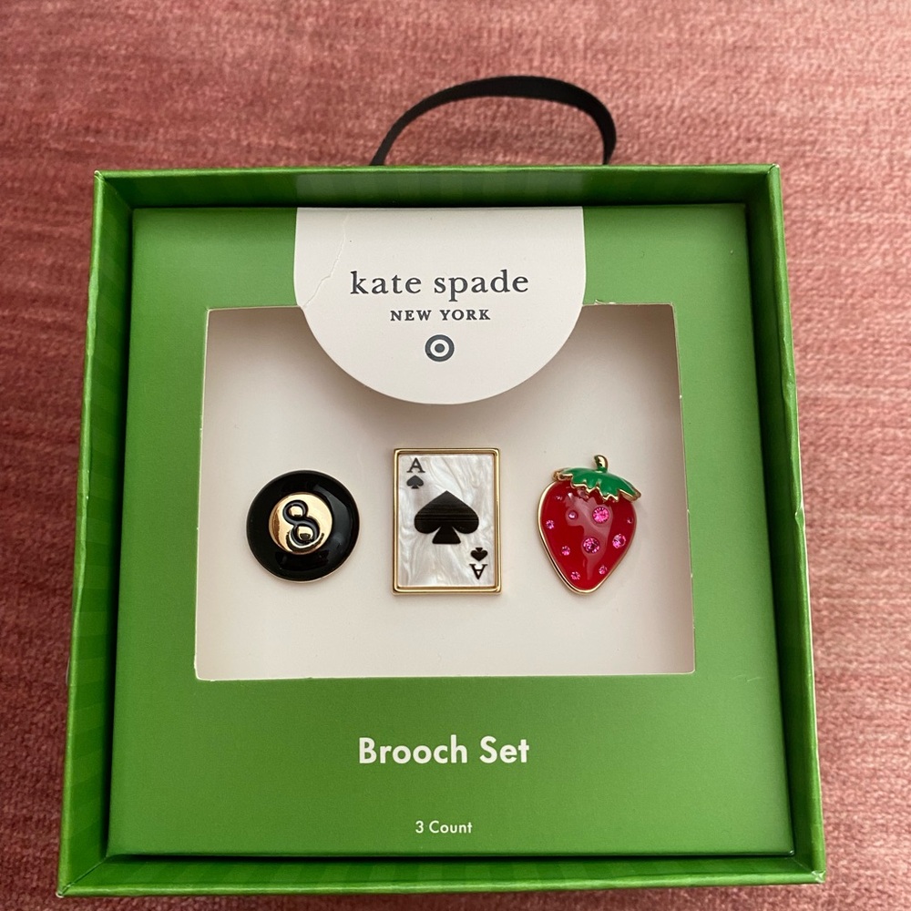 Kate Spade NY x Target Three Piece Brooch Set (8 ball, Ace Card, & Strawberry)